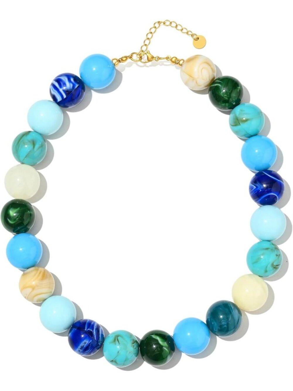 Women's Chunky Blue Beaded Necklace Marbled Resin Large Ball Choker Jewelry